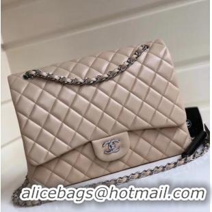 Luxurious Chanel Maxi Classic Flap Bag A58601 in Lambskin Apricot/Silver