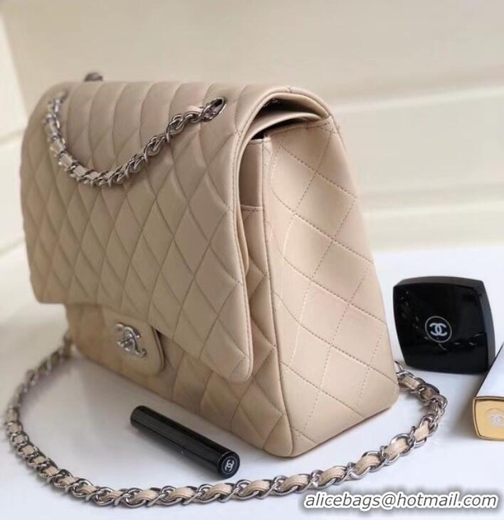 Luxurious Chanel Maxi Classic Flap Bag A58601 in Lambskin Apricot/Silver