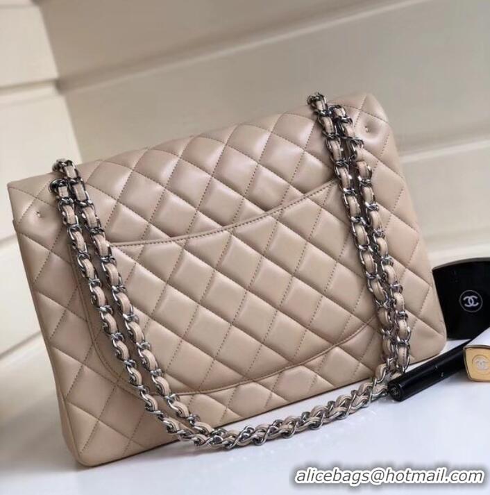 Luxurious Chanel Maxi Classic Flap Bag A58601 in Lambskin Apricot/Silver