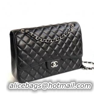 Sophisticated Chanel Maxi Classic Flap Bag A58601 in Caviar Leather Black/Silver