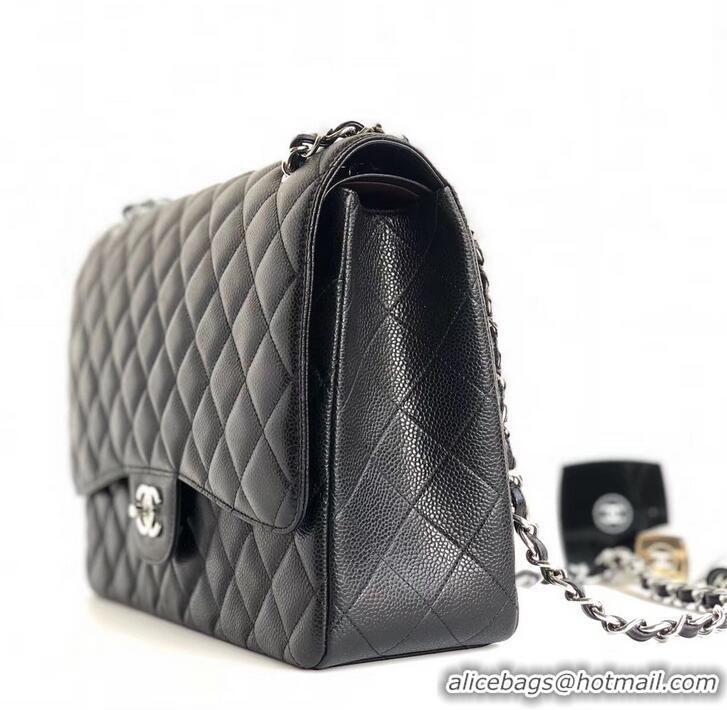 Sophisticated Chanel Maxi Classic Flap Bag A58601 in Caviar Leather Black/Silver