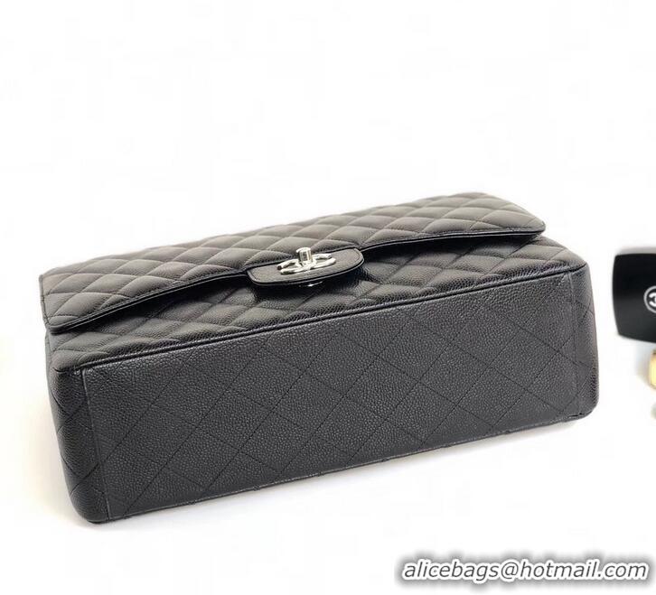 Sophisticated Chanel Maxi Classic Flap Bag A58601 in Caviar Leather Black/Silver