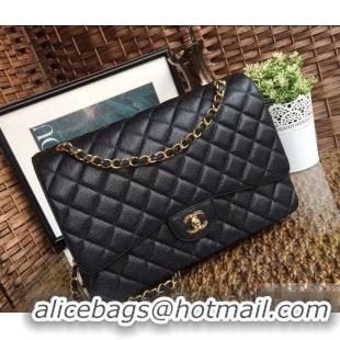 Stylish Chanel Maxi Classic Flap Bag A58601 in Caviar Leather Black/Gold