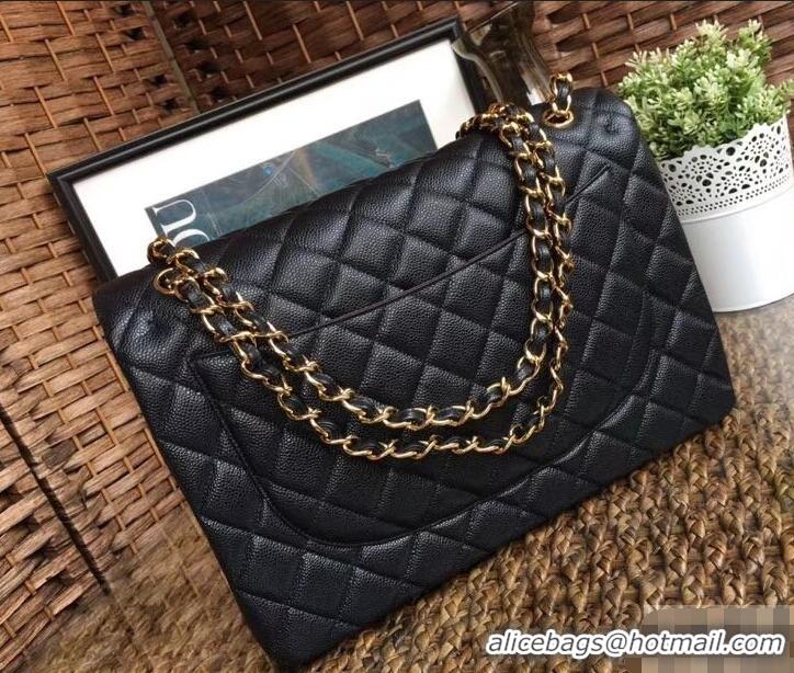 Stylish Chanel Maxi Classic Flap Bag A58601 in Caviar Leather Black/Gold