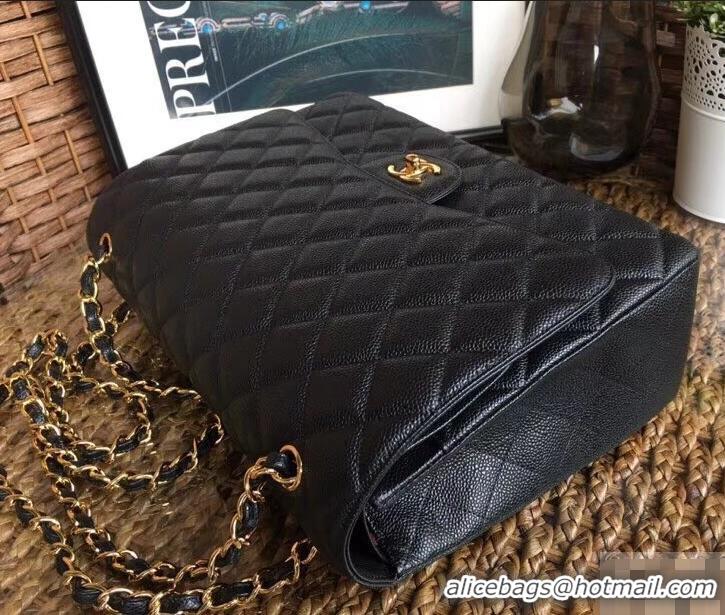 Stylish Chanel Maxi Classic Flap Bag A58601 in Caviar Leather Black/Gold