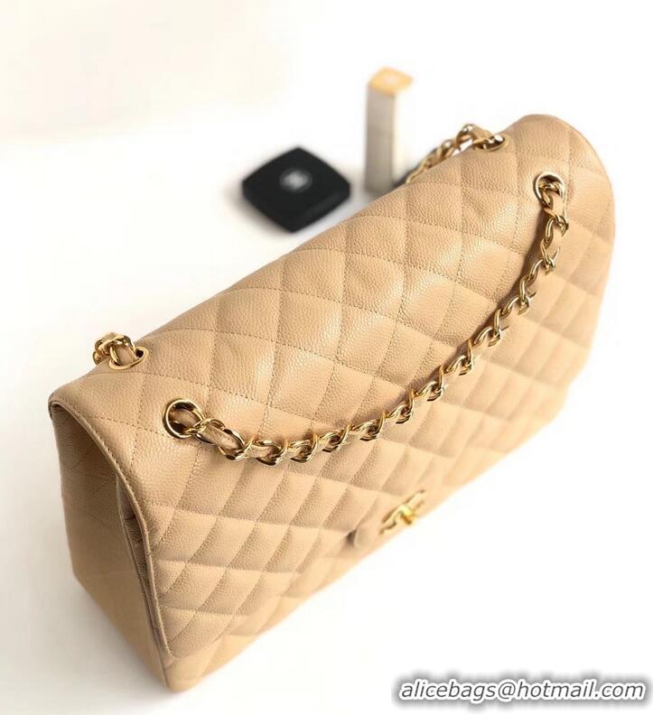 Sumptuous Chanel Maxi Classic Flap Bag A58601 in Caviar Leather Apricot/Gold