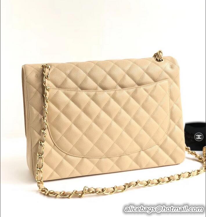 Sumptuous Chanel Maxi Classic Flap Bag A58601 in Caviar Leather Apricot/Gold