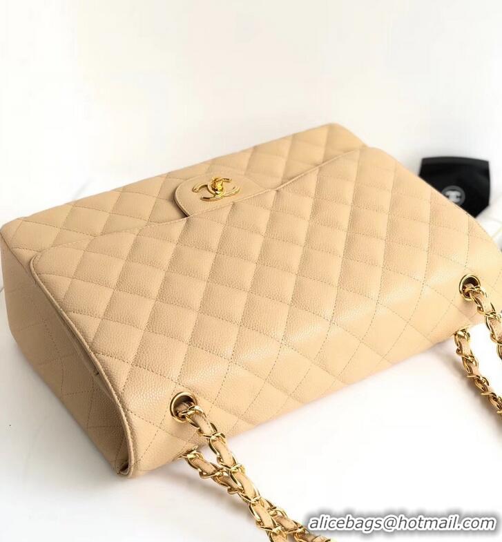 Sumptuous Chanel Maxi Classic Flap Bag A58601 in Caviar Leather Apricot/Gold