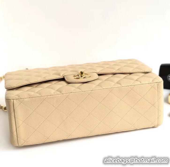 Sumptuous Chanel Maxi Classic Flap Bag A58601 in Caviar Leather Apricot/Gold