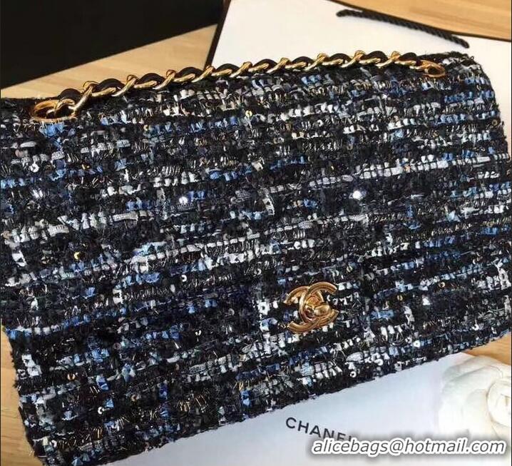 Good Quality Chanel Tweed Medium Classic Flap Bag A925411 Black/Blue