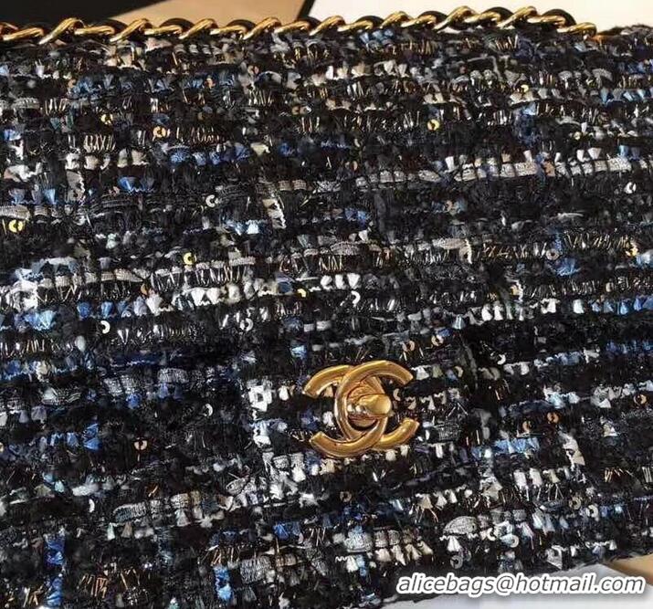 Good Quality Chanel Tweed Medium Classic Flap Bag A925411 Black/Blue