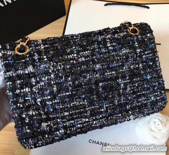 Good Quality Chanel Tweed Medium Classic Flap Bag A925411 Black/Blue