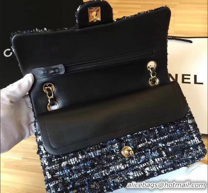 Good Quality Chanel Tweed Medium Classic Flap Bag A925411 Black/Blue