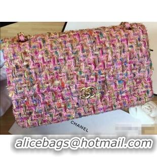 Well Crafted Chanel Tweed Medium Classic Flap Bag A925411 Pink