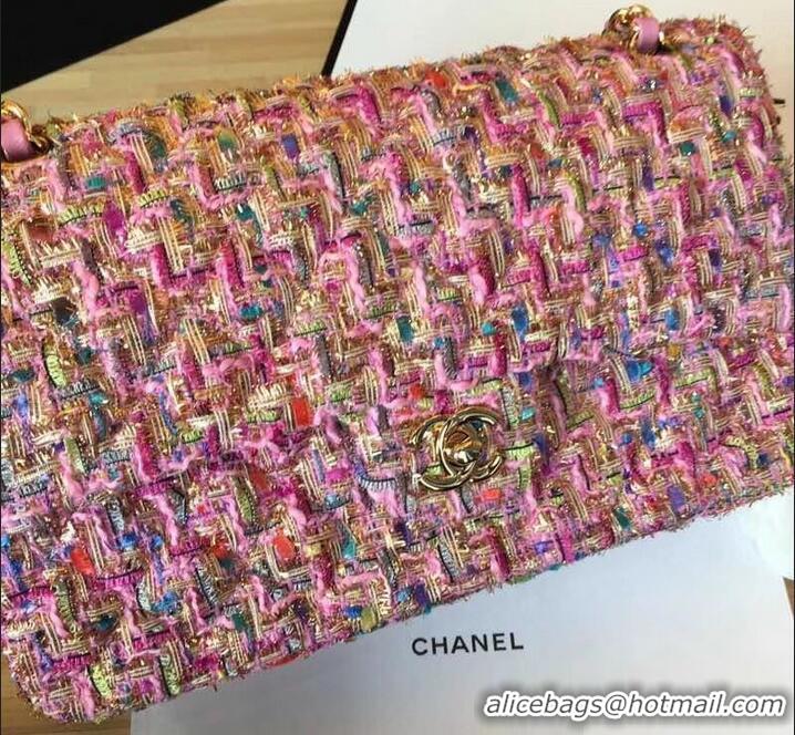 Well Crafted Chanel Tweed Medium Classic Flap Bag A925411 Pink