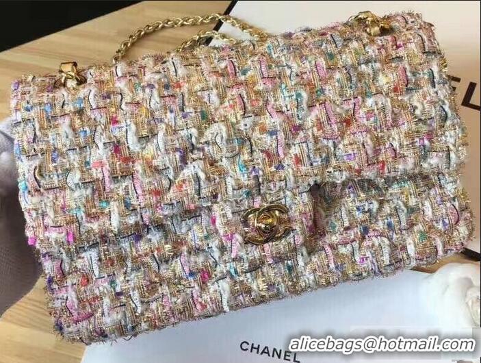 Best Grade Chanel Tweed Medium Classic Flap Bag A925411 Beige/Gold