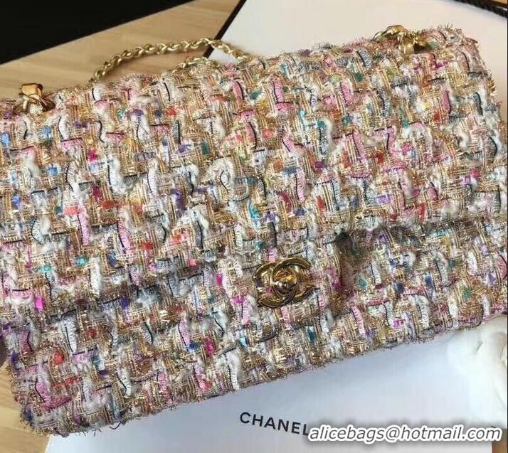 Best Grade Chanel Tweed Medium Classic Flap Bag A925411 Beige/Gold