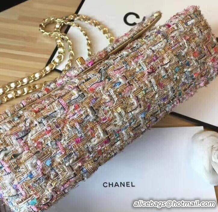 Best Grade Chanel Tweed Medium Classic Flap Bag A925411 Beige/Gold