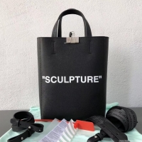 Grade Off-White Calf Leather Medium Sculpture Shopper Tote Bag OF40504 Black 