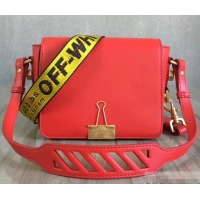 New Style Off-White Smootch Calfskin Leather Diag Binder Clip Medium Bag OF40509 Red 