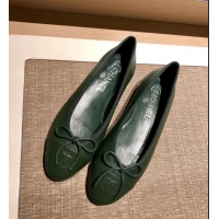 Top Quality Chanel Lambskin Classic Bow Ballerinas Flats G31501 Dark Green