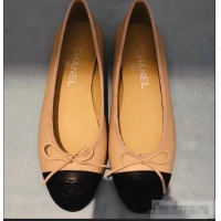 Cheapest Chanel Lambskin Classic Bow Ballerinas Flats G31501 Beige/Black