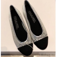 Buy Low Cost Chanel Lambskin Classic Bow Ballerinas Flats G31501 Glitter Silver