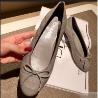 Top Quality Chanel Lambskin Classic Bow Ballerinas Flats G31502 Quilting Gray