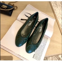 Low Price Chanel Lambskin Classic Bow Ballerinas Flats G31502 Quilting Dark Green