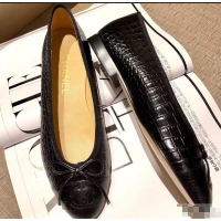 Grade Design Chanel Crocodile Pattern Classic Bow Ballerinas Flats G31505 Black 01