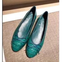 Promotional Chanel Crocodile Pattern Classic Bow Ballerinas Flats G31507 Green 01