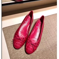 Top Grade Chanel Crocodile Pattern Classic Bow Ballerinas Flats G31509 Fuchsia 01