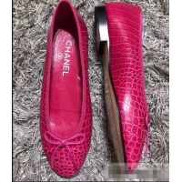 Popular Chanel Crocodile Pattern Classic Bow Ballerinas Flats G31510 Fuchsia 02