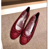 Discount Chanel Crocodile Pattern Classic Bow Ballerinas Flats G31511 Dark Red 01