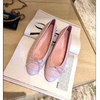 Charming Chanel Crocodile Pattern Classic Bow Ballerinas Flats G31513 Light Pink