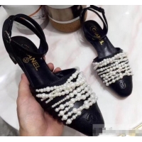 Famous Brand Chanel Pearls Slingbacks Sandals G31301 Black 2019