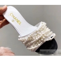 Luxury Classic Chanel Pearls Mules Slipper Sandals G31305 White 2019