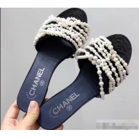 Fashion Ladies Chanel Pearls Mules Slipper Sandals Grossgrain G31305 Black 2019