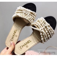 Cheapest Chanel Pearls Mules Slipper Sandals G31306 Apricot 2019