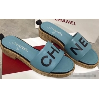 Free Shipping Chanel Lambskin Logo Mules Slipper Sandals G34876 Cyan 2019