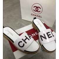 Shop Discount Chanel Lambskin Logo Mules Slipper Sandals G34876 White 2019