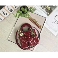 High Quality Dior Lady Bag Mini Bag Original Patent leather D4558 Red Gold