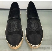 Hot Sell Chanel CC Logo Mesh and Grosgrain Espadrilles G34651 Black 2019