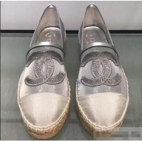 Imitation Chanel CC Logo Mesh and Grosgrain Espadrilles G34651 Silver 2019