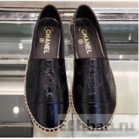 Fashion Chanel CC Logo Laminated Crinkled Leather Espadrilles G29762 Black 2019