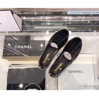 Fashion Chanel CC Logo Laminated Crinkled Leather Espadrilles G29762 Black 2019