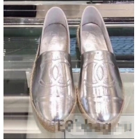 Cheapest Chanel CC Logo Laminated Crinkled Leather Espadrilles G29762 Silver 2019