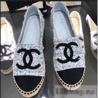 Purchase Chanel CC Logo Tweed Fabric Espadrilles G31507 Light Blue 2019