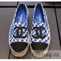 Good Quality Chanel CC Logo Tweed Fabric Espadrilles G31507 Blue 2019