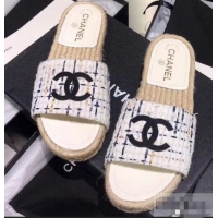 Super Chanel CC Logo Tweed Mules Slipper Sandals Espadrilles G34067 Gray 2019